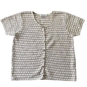 Vintage‎ Reba Rose Striped Button Front Knit Cardigan Women Large Cabincore